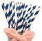 Blau gestreifte Papierstrohhalme, marineblaue weiße Strohhalme, biologisch abbaubar, langlebig, Wirbel, Retro, marineblaue Streifen, Trinkhalme für Limonade, Wasser und Saft, Anker nautische