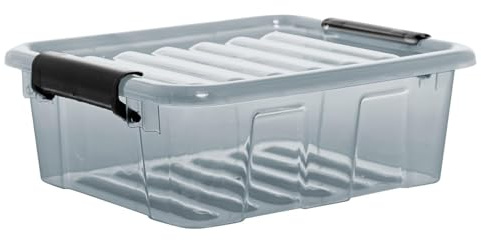 Plast Team Home Box Aufbewahrungsbox mit Deckel Klickverschluss Aufbewahrungsbehälter Box Stapelbar Transparent Grau (2L)