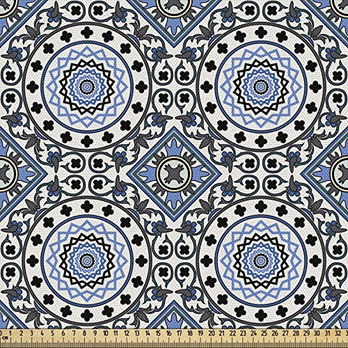 ABAKUHAUS Retro Gewebe als Meterware, Arabesque Mosaik-Motive, Schön Gewebten Stoff für Polster und Wohnaccessoires, 1M (148x100cm), Blau