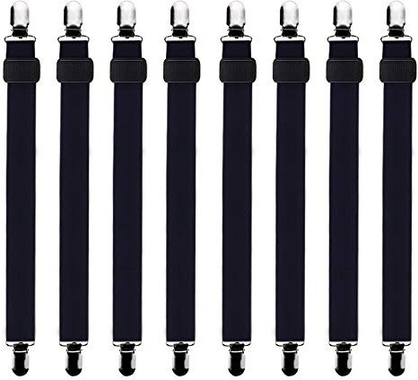 Bedecor verstellbare Bettlakenspanner, 8 Stück, Schwarz, elastisch, für die Ecken von Bett, Matratze oder Sofa (30-120cm)