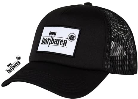 barTbaren – Schwarze Truckercap mit schwarzem Netz – verstellbare Mesh Baseball Cap mit coolem großen 3D Logo Patch und Snapback-Verschluss