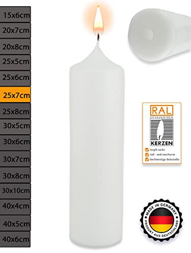 WikaKerzen Stumpenkerze-Rohling Blanko [ideal zum Basteln und Verzieren mit Wachs] zur Taufe Geburtstag Hochzeit Kommunion Altarkerze Kaminkerze Laternenkerze Dekokerze (Weiß, 25 x 7 cm)