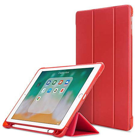 MadeRy Custodia iPad 2018 & 2017 9.7 / iPad PRO 9.7 / iPad Air 2 / iPad Air, Sottile Leggero Trifold TPU Smart Cover con Protettivo Portapenne e Auto Svegliati/Sonno, Rosso