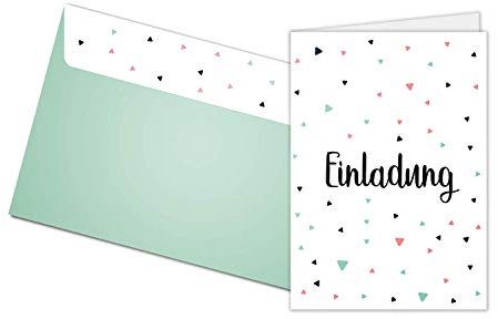 Friendly Fox Einladung Dreiecke - 12 Einladungskarten zum Geburtstag Taufe Konfi Kommunion Hochzeit - Klappkarten blanko mit Umschlag - modernes Design