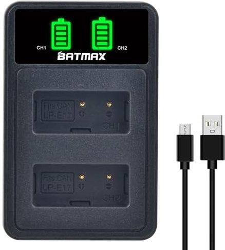 Batmax Rapid LP-E17 LCD Dual USB Battery Charger for Canon LP-E17; Canon EOS Rebel T6i, Rebel T6s, Rebel T7i, 750D, 760D, 8000D, Kiss X8i, 800D, 77D, 200D, EOS SL2 Camera Batteries