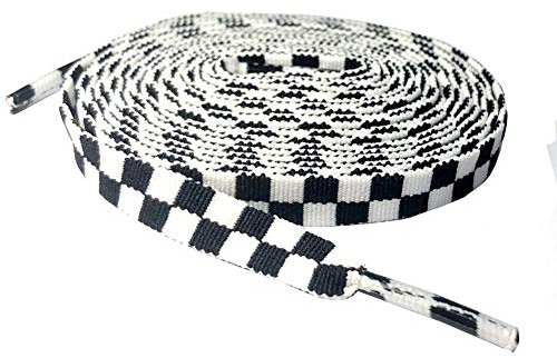 Goodlace Kariert Flachsenkel Flache Schnürsenkel Schuhbänder aus Polyester 120CM Schwarz