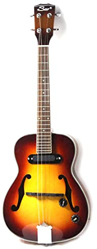 Jazz Ukulele mit F-Loch und Tonabnehmer Mini Elektro-Akustik 4 Stahlsaiten Ukulele