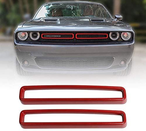 CKPEOR ABS Grille Insert Grill-Abdeckung Dekoration Kit Externe Zubehör Kompatibel mit 2015-2019 Dodge Challenger,Rot