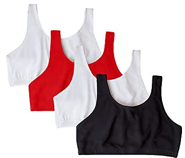 Fruit of the Loom Women's Built Up Tank Style Sports Bra Fashion Colors, Opaque, Black/White/White/Red 4-Pack, 44 (Pack of 4)