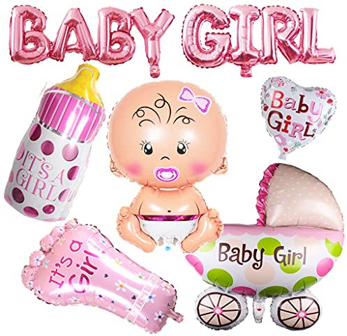 Baby Shower Dekoratione Mädchen, Baby Girl Ballon, Baby Dusche Party Deko Rosa, Geschlecht Offenbaren Ballon, Babyparty Deko Mädchen Babyflasche, Fußförmige Kinderwagen Helium Folienballon …