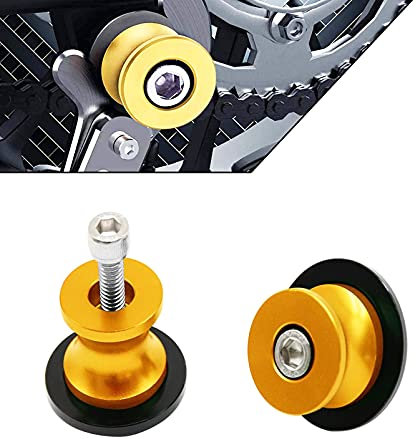 2 Stücke Bobbins Motorrad Ständeraufnahme M8 Motorrad Montageständer Racingadapter Aluminium 8mm Universal Schwingarmspule Schwinge Sliders Spulen für Kawasaki Honda BMW SUZUKI Ducati (Gold)