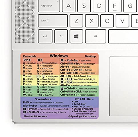 SYNERLOGIC (5 pcs) Windows PC Keyboard Shortcuts Stickers | No-Residue Laminated Vinyl Cheatsheet Windows Keyboard Stickers 89 x 76mm (Rainbow, Large, 5 pcs)