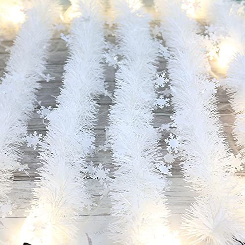 2M Weihnachtsgirlande,Weiß Schneeflocken Tannengirlande,Weihnachtsdeko Lametta Girlande Schneehänger Weihnachtskranz Fenster Dekoration Weihnachts Zubehör für Türen Kamine Treppen Wand Tür Kamin