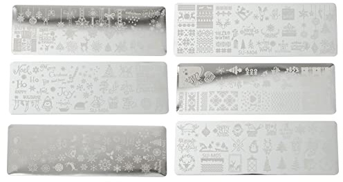 Weihnachtsnagel Kunst Stamping Platten: 6 Stücke Santa Reneer Schneeflocke Bild Stempel Vorlagen Maniküre Schablonen Werkzeug für Winterurlaub DIY Nail Art Dekoration