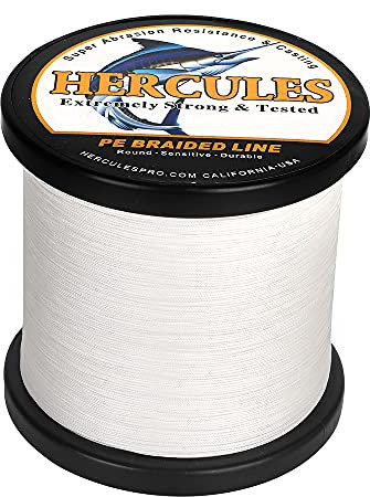 HERCULES Geflochtene Angelschnur 12 Stränge, 100-2000m 109-2196 Yards Geflochtene Fisch Linien, 10lb - 420lb Test-PE-Schnüre für Salzwasser-Süßwasser - Weiß, 100lbs, 100m