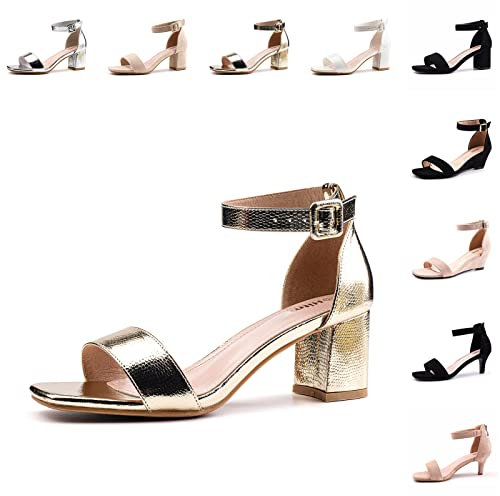 Sandaletten Damen mit Absatz Blockabsatz Absatzschuhe Riemchensandalen Sommerschuhe Schnür Heel Lack Offene Frauen Sandalen Gold Größe 38 EU
