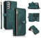 UEEBAI Hülle für Samsung Galaxy S22 5G, 9 Kartenfäche Retro Leder Geldbörse Stoßfest Flip Case mit Handschlaufe Standfunktion Reißverschluss Handyhülle Magnetverschluss Wallet– Retro Grün