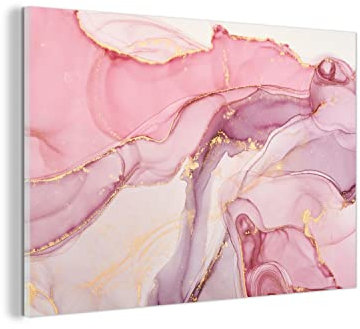 Glasbild Glasfoto Wandbild Bilder Deko 150x100 cm Gold - Marmor - Rosa