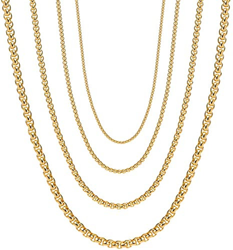 OSTAN Herren Damen Edelstahl Silber Box Kette Briolette Kette Venetian Link Kette Link Collier Halskette Breite 2/3 / 4/5 MM Länge 45-80 cm (Breite: 3 mm, 45)