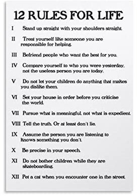 Jordan Petersons 12 Rules For Life Motivierende inspirierende Zitate Poster Wandkunst Poster Geschenke Schlafzimmer Heimdekoration Bild Leinwand Gemälde Poster 40 x 60 cm
