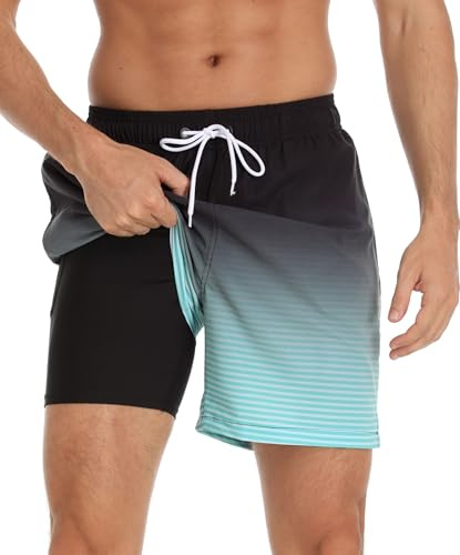 Kfnire Maillot Bain Homme avec Boxer Doublure et Poches Zippées | Séchage Rapide | 2-in-1 Short de Bain Homme Plage Natation Piscine