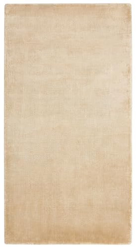 Teppich Viskose beige 80 x 150 cm einfarbig handgewebt Kurzflor Modern Gesi II