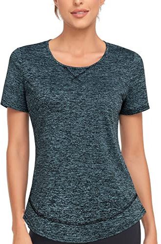 WOWENY Sport Shirts für Damen Kurzarm Yoga Shirt Damen locker Sportshirt Damen Funktionsshirt Tops Laufshirt Fitness Gym Oberteile,Grün,M