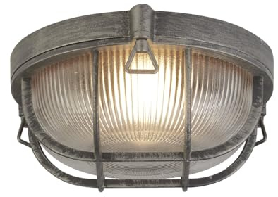 Searchlight Bulkhead Outdoor Light, Black Silver Aluminium, IP44