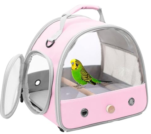 Bird Travel Carrier, Portable Bird Carrie with Clear Windows for Parrot Parakeet Budgie Small Birds with Soft Mat and Wooden Perch