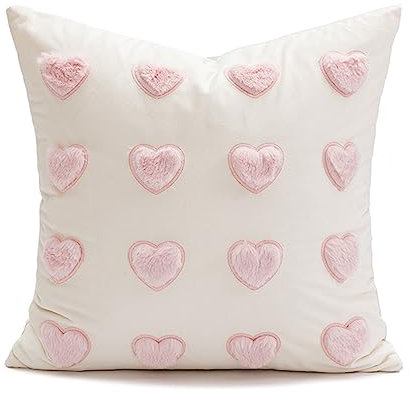 VanderHOME Dekorativer Kissenbezug, Hochwertige Holländische Samt Super Weiche Kissenhülle Mit Verstecktem Reißverschluss, Moderne Zimmer Sofa Stuhl Auto Garten Dekoration 45 * 45CM-Rosa Herz