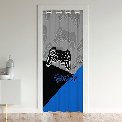 Loussiesd Gamer Door Curtain for Doorway Privacy Gaming Closet Door Cover Curtain for Bedroom Living Room Game Room Decor Blue Black Room Divider Curtain Cover 86x203cm 1 Panel