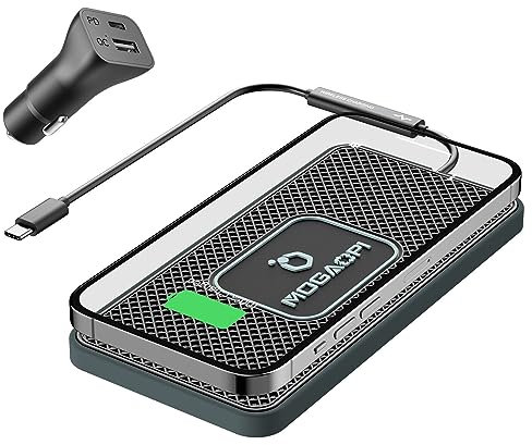 MOGAOPI Wireless Charger Auto, Induktive Ladestation Auto, Rutschfestes Kabelloses Ladepad für Auto Ladematte mit Kfz Ladegerät PD20W USB-C Kompatibel mit iPhone 15/14 Samsung S23/22 (30CM Kabel)