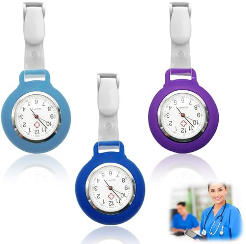 Leikurvo 3 Stück Krankenschwesteruhr für Damen Herren, Krankenschwester Armbanduhr Schwesternuhr mit Clip Pflegeruhr Ansteckuhr Silikonband FOB-Uhr Quarzwerk für Krankenschwestern und Ärzte