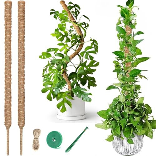 Atwlux Large Bendable Moss Pole, 2 Pcs 120cm for Monstera Cheese Plant, Tall Climbing Support Stakes, Handmade Coco Coir Pole Sticks for Indoor Potted Plants