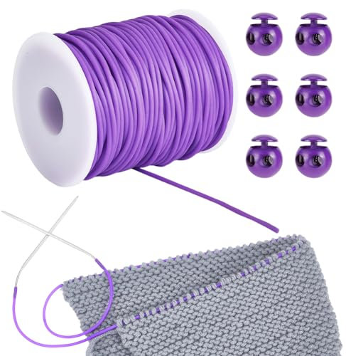 NBEADS 55 Yards Gummischnur, 2mm Hohle Gummischlauch Strickschnur Stitch Keeper mit Cord Locks zum Halten von Stichen Armband Halskette Sicken und Schmuckherstellung, Mauve