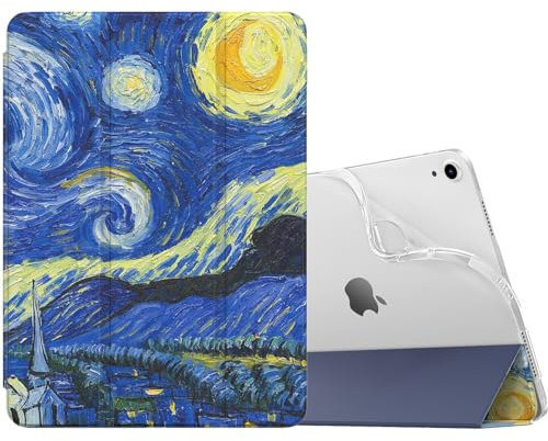 MoKo Funda para iPad Air 11 Pulgadas 7ª/6ª Generación, M3/M2 2025/2024, iPad Air 5ª/4ª Gen 10,9 2022/2020, Funda Trasera Translúcida Esmerilada TPU Blando, Auto Activación/Reposo,Noche Estrellada