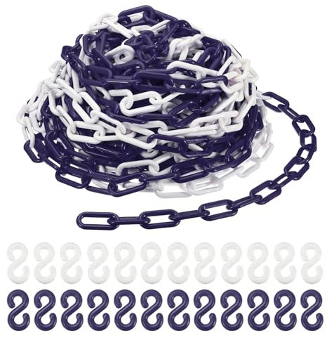 PATIKIL Cadenas de Plástico, 100 Pies de Cadena de Barrera de Seguridad de 2 Azul/Blanco para Control de Multitudes, Hilas, Estacionamiento, Vallas, Puertas, Conciertos