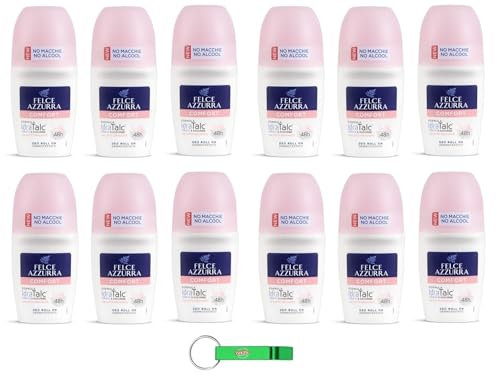 Felce Azzurra - Deodorante Roll On Comfort con Formula IdraTalc, efficacia 48 ore, senza macchie, con latte idratante da 50 ml + portachiavi Beni Culinari