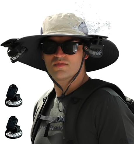 Sonnenhut mit Ventilator – Outdoor-Sonnenhut – atmungsaktiver Hut, Sonnenhut, Sonnenhut, Strandhut für Herren, Reisen, Wandern, Camping, Sport, khaki, 1-2