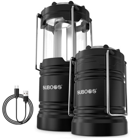 SUBOOS Faroles de camping recargables, lámpara solar y alimentada por pilas, base magnética, gancho para colgar para tienda de campaña, accesorios de campamento portátiles para emergencias, cortes de