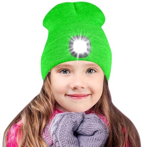 SPGOOD Mütze mit Led Licht Kinder,Led Mütze für Jungen und Mädchen,USB Wiederaufladbare LED Beleuchtete Beanie Mütze mit Licht,Winter Wärmer Haube mit LED Licht