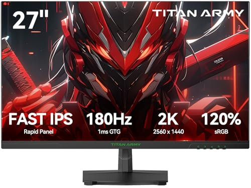 TITAN ARMY Gaming Monitor 27 Zoll, 180Hz, 2K QHD 2560 x 1440p Fast IPS 1ms GTG Monitore, G-Sync & FreeSync, 120% sRGB HDR10 PC Bildschirm, Blaulicht Reduktion, VESA, HDMI 144Hz, DP 180Hz, P27GR