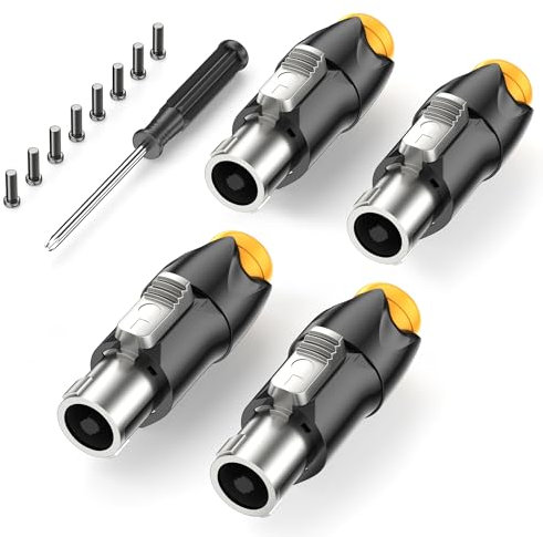 Jumwa 4Pack Speakon Connector Metal Speaker Adapter Twist Lock Speaker Plug With Screwdriver Compatiable with Speakon NL4FC, NL4FX, NLT4X, NL2FC
