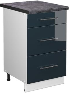 Vicco Küchenunterschrank Fame-Line, Dunkelblau Hochglanz/Weiß, 50 cm, AP Anthrazit