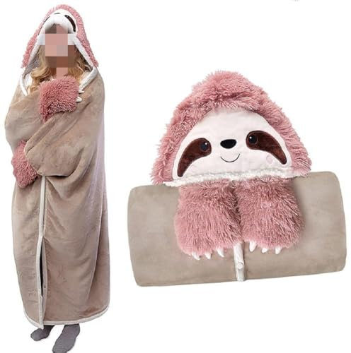 Yuragim Faultier Decke mit Ärmeln und Kapuze, Faultierdecke Flanell Fleece Kuscheldecke Flauschig Süße Blanket Hoodie Tragbare Decke zum Anziehen Faultier Geschenk für Frauen Mädchen zum Valentinstag