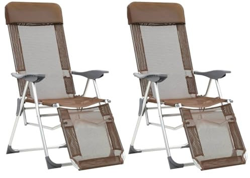 Lot de 2 chaises de camping pliantes avec repose-pieds en textilène marron, chaise de camping pliante - Design léger - Chaise de camping robuste avec un design confortable pour l'extérieur, la pêche,