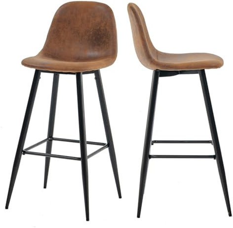 MEUBLE COSY Juego de 2 Taburete de Bar con Respaldo y Reposapiés Tapizados de Gamuza Vintage Industrial Asiento de 72,5 cm de Altura para Cocina, Bar, Comedor, Marrón