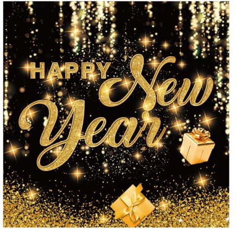 Nytlivet 40Stück Silvester Neujahr Servietten, Schwarz Gold Servietten, Silvester Tischdeko 2025 Happy New Year Servietten Einweg Cocktail Servietten für Silvester Geburtstags Weihnachts