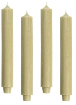 Velas rústicas (4 unidades, altura: 30 cm, diámetro: 3,2 cm, 21 horas de combustión, gruesas), color verde oliva y beige