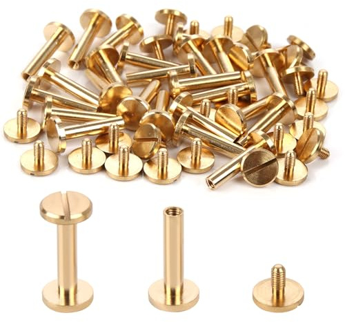 Chicago-Bindeschrauben - 4mm x 16mm Bindeposten - 10mm Phillips-Mutter - Chicago-Schrauben-Bindepostenset für DIY-Lederdekorationen, Scrapbooking, Fotoalben, Buchbinderei (Messing, 25 Stück)